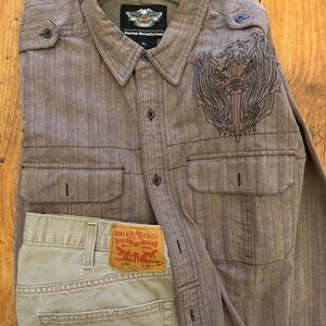 CLICK & RIDE FIT 🔥 Harley-Davidson Heavyweight Button-Up XL + Levi’s Jeans